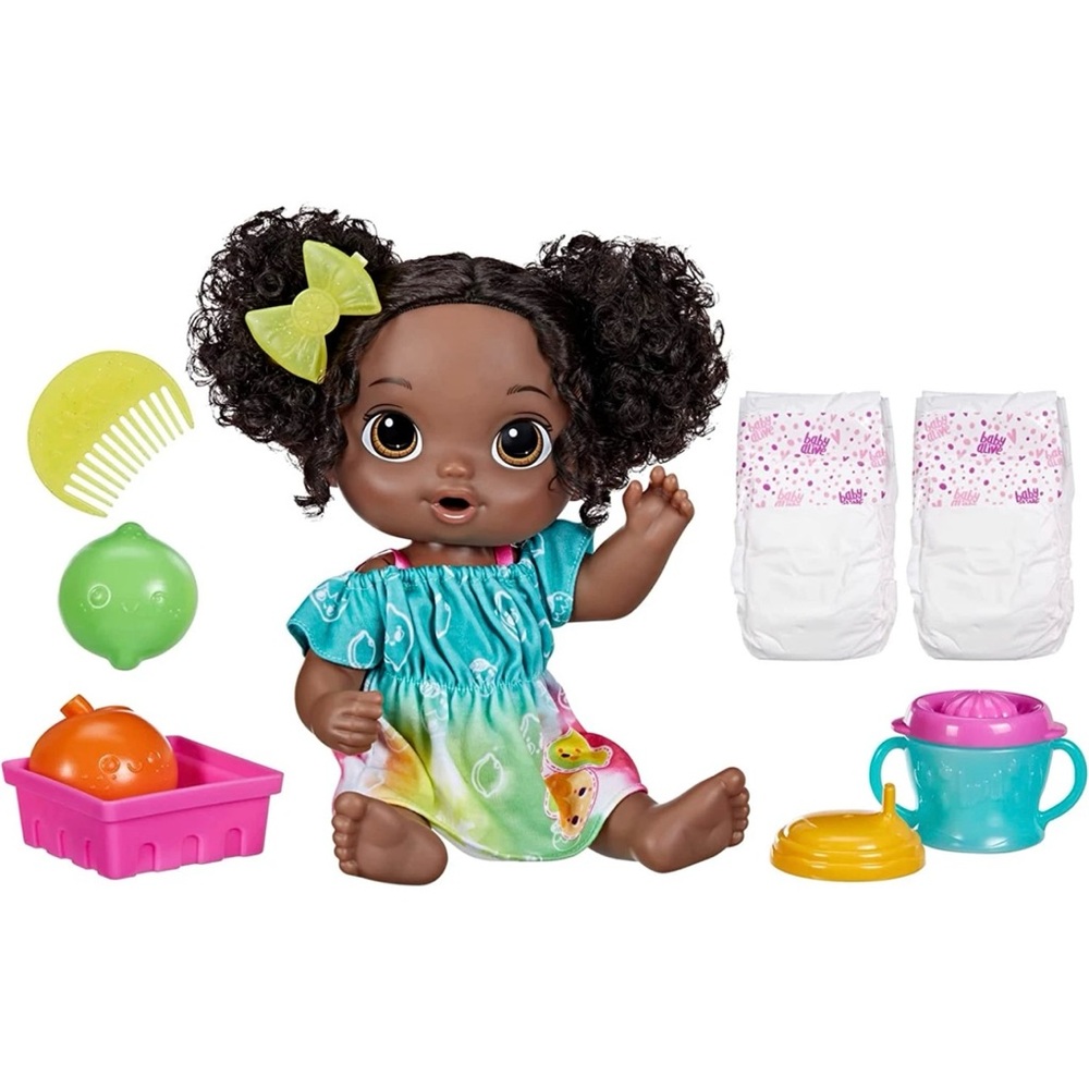 NEW Baby Alive Fruity Sips Doll with Pretend Juicer Black Hair